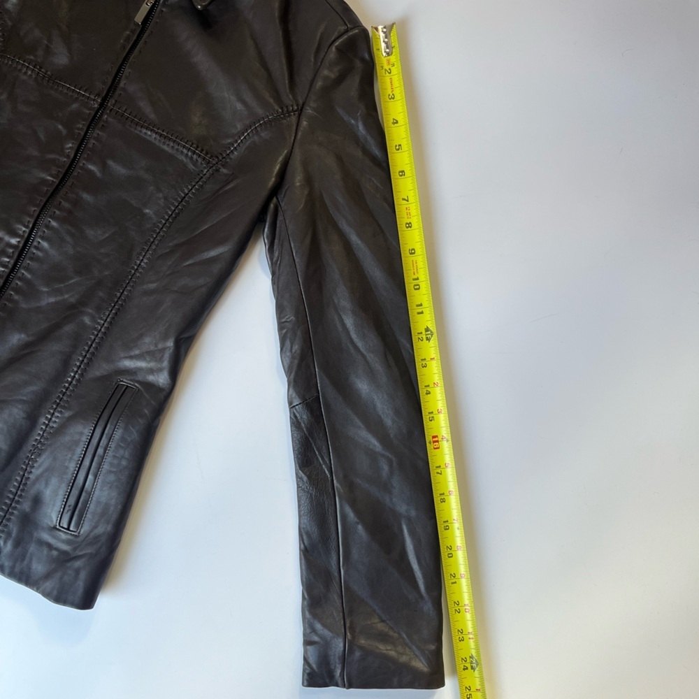 Jones New York Brown Genuine Leather Jacket Fitted Zip Front Size S - Picture 13 of 16
